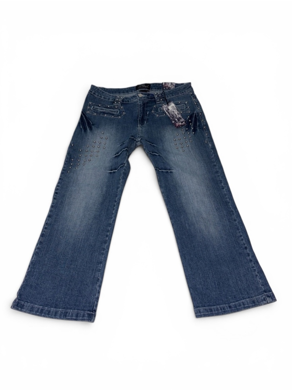 Platinum Plush Juniors Size 11 Studded Dark Blue Women's Capri Cropped Jeans